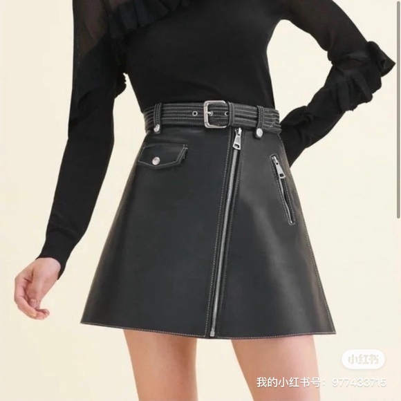 Maje jupe trapeze leather skirt with zip size FR38 Black - Picture 5 of 8